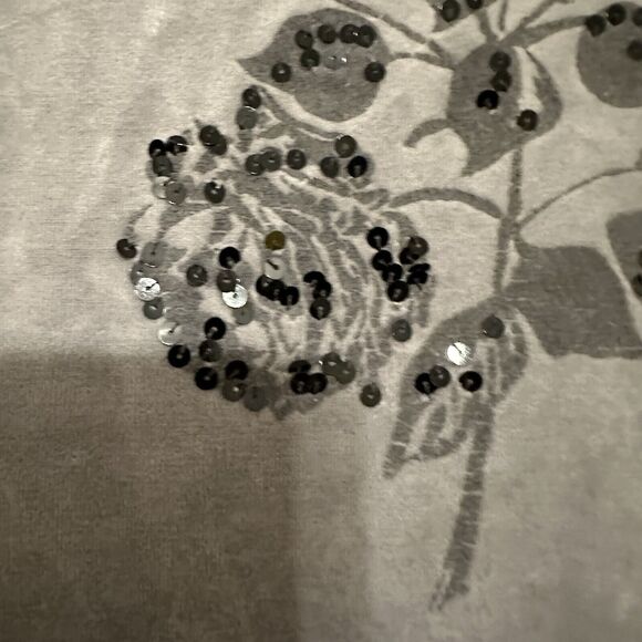 Carole Little Gray Velour Velvet Zip Up Jacket Sequin Rose Floral Wimsigoth M - Picture 4 of 7